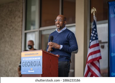 Brunswick, Georgia USA - January 2, 2021: Scenes From The Drive-in Rally For Georgia Senate Candidate Rev. Raphael Warnock (Democrat).