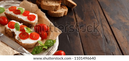 Image, Stock Photo Bruschetta with cream cheese, cherry tomatoes and basil