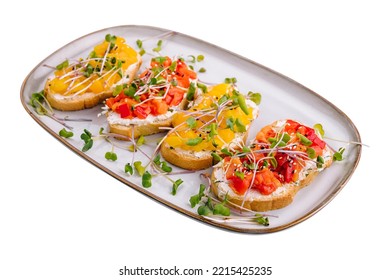 Bruschetta With Cream Cheese And Multi-colored Grilled Bell Pepper