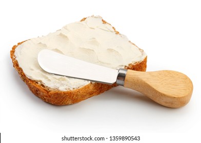 Bruschetta isolated on white background. cheese knife