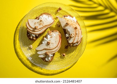 Bruschetta With Pear, Goat Cheese Spread, Nuts And Honey