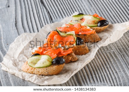 Similar – Image, Stock Photo Smoked Salmon on Baguette