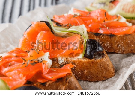 Similar – Image, Stock Photo Smoked Salmon on Baguette