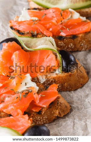 Similar – Image, Stock Photo Smoked Salmon on Baguette