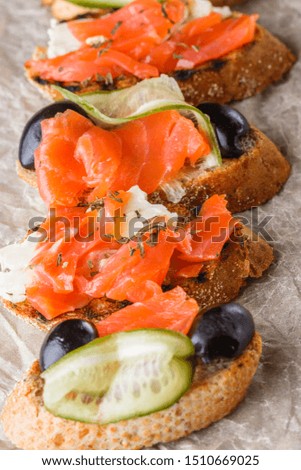 Similar – Image, Stock Photo Smoked Salmon on Baguette