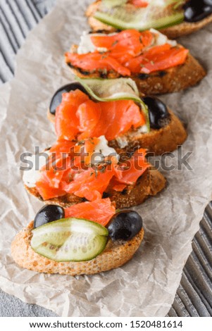 Similar – Image, Stock Photo Smoked Salmon on Baguette