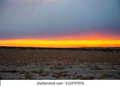 Brush Fire Along Highway 15 In The  Mojave Desert