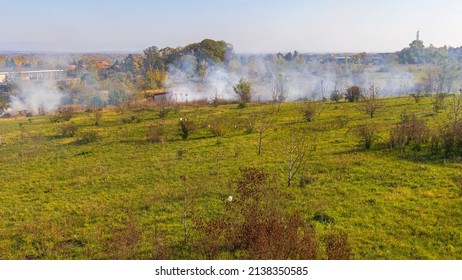 Brush Fire Smoke Air Pollution Burning In Rural Aeria