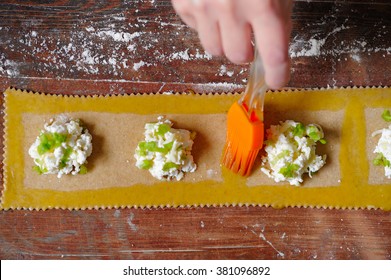 Brush For Greasing Egg Yolk. Cooking Succulent Ravioli