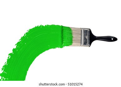 Brush With Green Paint Isolated Over White Background