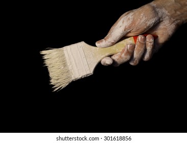 Brush In Hand. Hand Holding Paint Brush