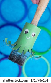 Brush Lined With A Cardboard Tube From The Toilet Paper Roll. Animated Octopus.