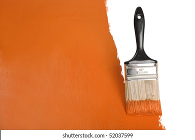 Brush Painting Wall With Orange Paint