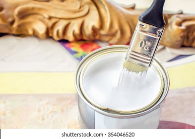 Brush White Paint Can Dip Restore Furniture Jar Diy 