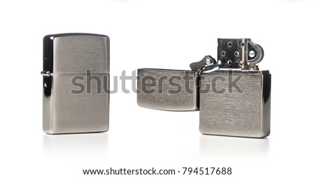 brushed chrome lighter with windproof isolated over white background