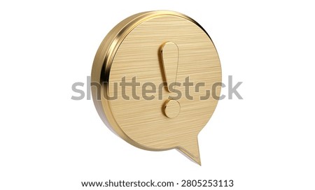 Brushed gold circular speech bubble with an exclamation mark symbol