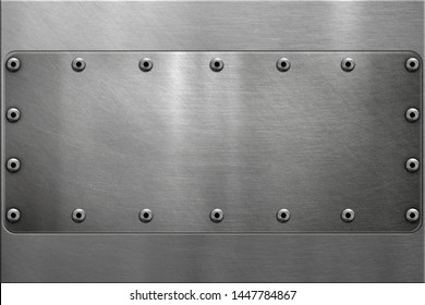 Brushed Metal Plate With Rivets, Polished Steel Texture