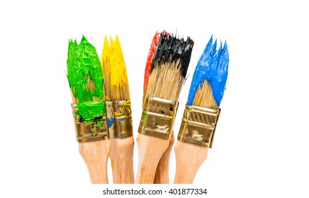 Brushes with colorful paints, isolated on white - Powered by Shutterstock