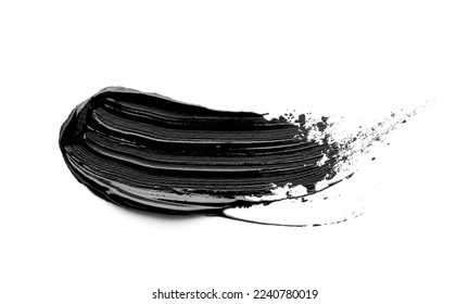 Brushstroke of black oil paint on white background, top view