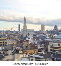 Brussels, Aerial View With City Buildings.