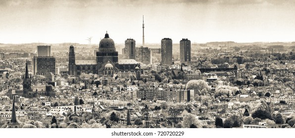 Brussels, Aerial View With City Buildings.