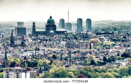 Brussels, Aerial View With City Buildings.