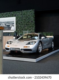 Brussels Belgium - 01 01 2022: Silver McLaren F1. Legendary Supercar With Centered Driver Seat.