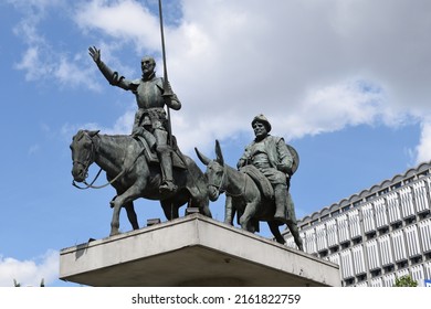 BRUSSELS, BELGIUM - 05 27 2022: Statue of Don Quichote and his companion Sancho Panza on the Spain Square in the centre of Brussels