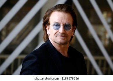 Brussels, Belgium. 10th October, 2018. Donald Tusk, the President of the European Council welcomes Bono, U2 singer and co-founder of the One campaign at European Council headquarters