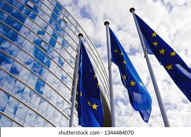 Brussels, Belgium - 11th September 2011:
EU Flags At The European Commission Building.