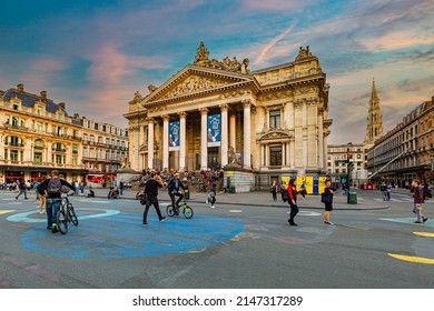 Brussels, Belgium 12-10-2021 magnificent square and theater building