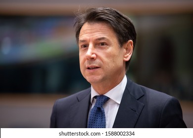 Brussels, Belgium 13.12.2019 Italian Prime Minister Giuseppe Conte At The European Union Leaders Year-end Summit In Brussels.