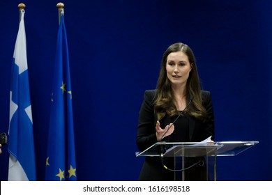 Brussels, Belgium. 13th December 2019.  Finnish Prime Minister  Sanna Marin Gives A Press Conference On Results Of An European Council.