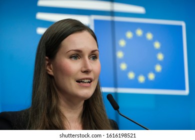 Brussels, Belgium. 13th December 2019.  Finnish Prime Minister  Sanna Marin Gives A Press Conference On Results Of An European Council.