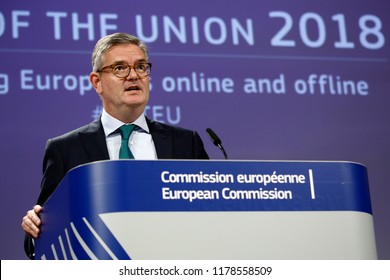 Brussels, Belgium. 13th Sept. 2018.EU Commissioner Julian King Holds A Press Conference On Countering Terrorism Online And Offline. 