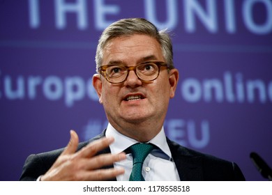 Brussels, Belgium. 13th Sept. 2018.EU Commissioner Julian King Holds A Press Conference On Countering Terrorism Online And Offline. 