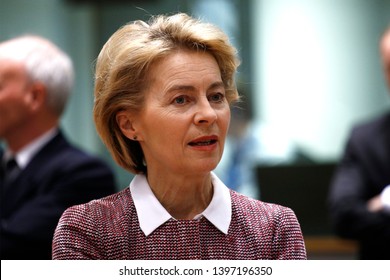 Brussels, Belgium. 14th May 2019. German Defense Minister Ursula Von Der Leyen Attends In Meeting Of EU Defense Ministers At The EU Headquarters. 