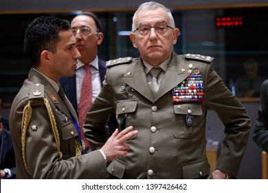 Brussels, Belgium. 14th May 2019. The Chairman Of The EU Military Committee (EUMC), General Claudio Graziano Attends  In Meeting Of EU Defense Ministers At The EU Headquarters. 