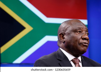 Brussels, Belgium. 15th November 2018. South African President Cyril Ramaphosa gives a press conference on results of EU-South Africa summit. 