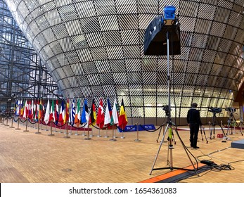 Brussels, Belgium. 16th February 2020. Flags Of EU Countries Stand At The EU Headquarters