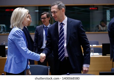 Brussels, Belgium. 17th May 2019. Finance Minister Of Hungary Mihaly Varga Arrives To Attend In An Economic And Financial Affairs Council At The European Council Headquarters.