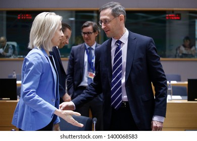 Brussels, Belgium. 17th May 2019. Finance Minister Of Hungary Mihaly Varga Arrives To Attend In An Economic And Financial Affairs Council At The European Council Headquarters.