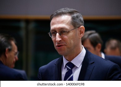 Brussels, Belgium. 17th May 2019. Finance Minister Of Hungary Mihaly Varga Arrives To Attend In An Economic And Financial Affairs Council At The European Council Headquarters.