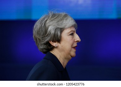 Brussels, Belgium. 17th Oct 2018 .Prime Minister of the UK, Theresa May arrives for a meeting with European Union leaders. 
