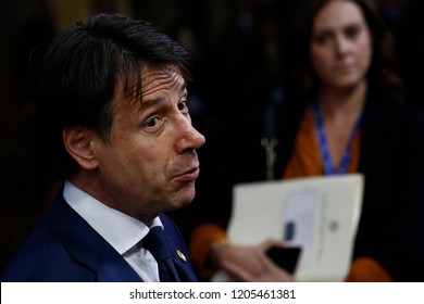 Brussels, Belgium. 17th Oct 2018 . Italian Prime Minister Giuseppe Conte  Arrives For A Meeting With European Union Leaders. 
