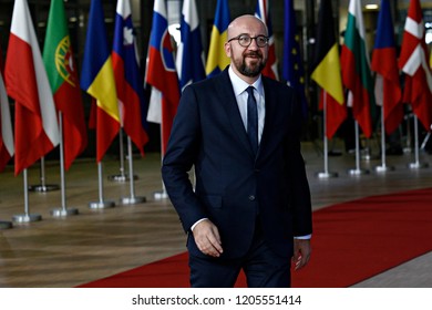 Brussels, Belgium. 17th Oct 2018 . Belgium's Prime Minister Charles Michel  Arrives For A Meeting With European Union Leaders.