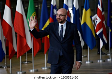 Brussels, Belgium. 17th Oct 2018 . Belgium's Prime Minister Charles Michel  Arrives For A Meeting With European Union Leaders.