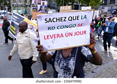 Brussels, Belgium. 17th September 2019. People Hold Signs And Shout Slogans As They Protest The State Visit Of President Of The Democratic Republic Of Congo Felix Tshisekedi.