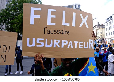 Brussels, Belgium. 17th September 2019. People Hold Signs And Shout Slogans As They Protest The State Visit Of President Of The Democratic Republic Of Congo Felix Tshisekedi.