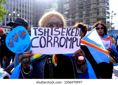 Brussels, Belgium. 17th September 2019. People Hold Signs And Shout Slogans As They Protest The State Visit Of President Of The Democratic Republic Of Congo Felix Tshisekedi.